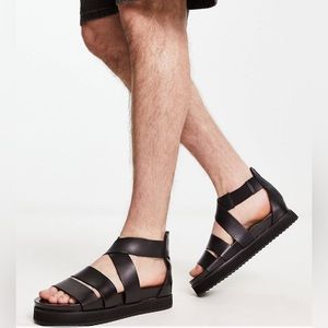 ASOS Gladiator Sandals in Black Leather w/ Chunky Sole. Still In Box size 7